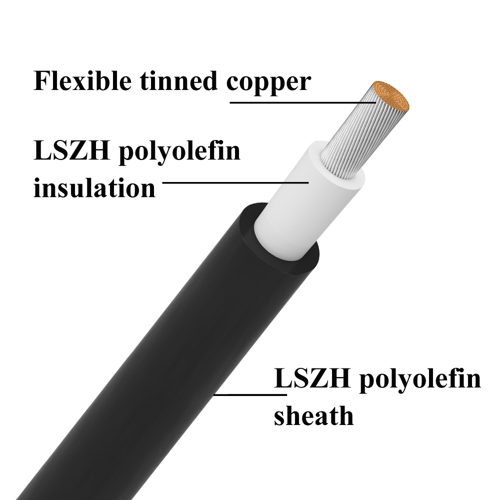 Black&red Color Solar Cable 1X10mm2 Flexible Tinned Copper Conductor LSZH Material For Solar Power System Electric PV Cable